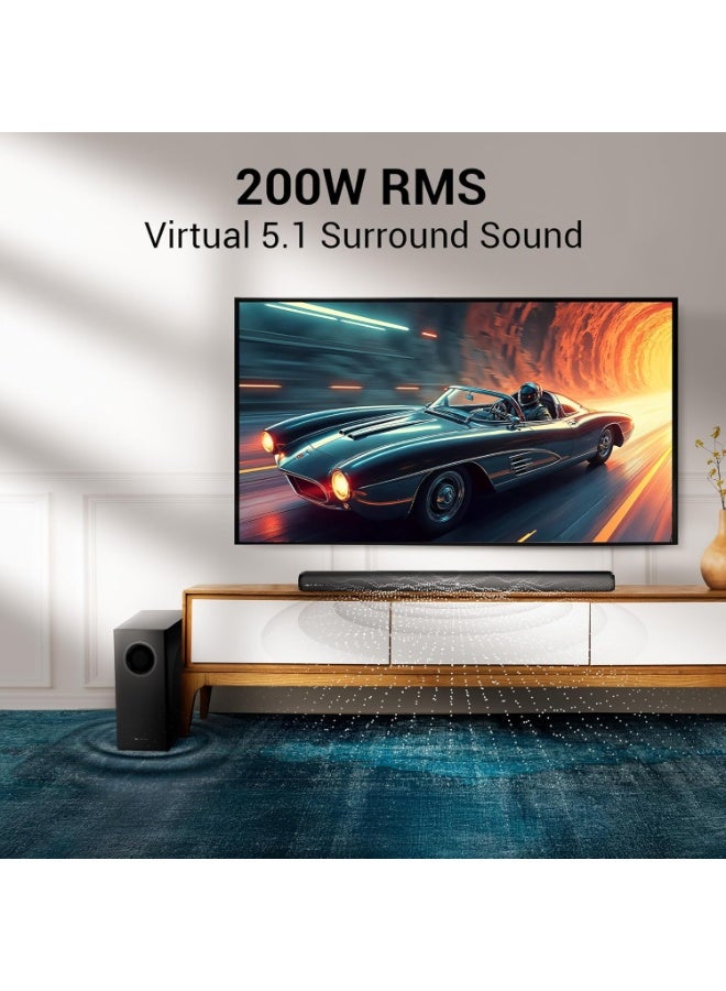 ZEBRONICS Juke BAR 4100 Soundbar, 200 Watts, Virtual 5.1, Quad Driver Soundbar, 6.5" Subwoofer, Wall Mountable, Bluetooth v5.0 | HDMI (ARC) | Optical in | USB | AUX - Image 3